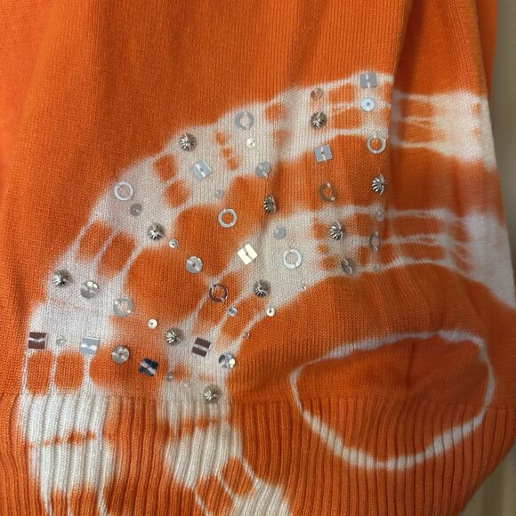 Roz & Ali Orange Lightweight Open Shoulder 3/4 Sleeve Sweater Size Large Preown - Picture 3 of 8